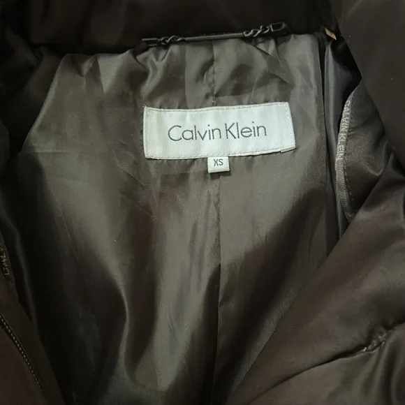 Calvin Klein Brown Long Puffer Down Hooded Coat - Size XS- Excellent Condition - Picture 2 of 16